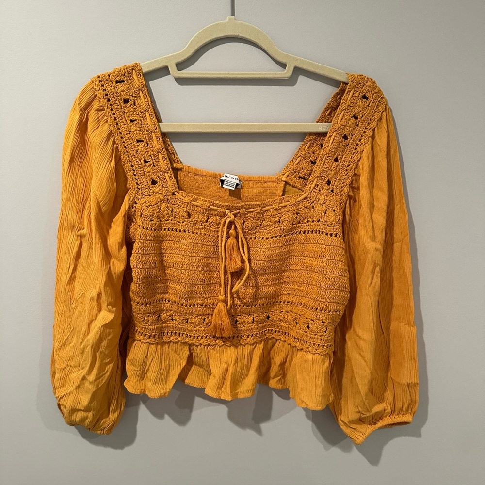 American Eagle - Yellow/orange Crochet Boho Top